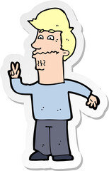 sticker of a cartoon man giving peace sign