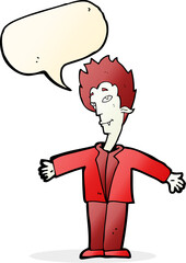 cartoon happy vampire with speech bubble