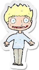 retro distressed sticker of a cartoon excited boy