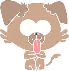 flat color style cartoon dog with tongue sticking out