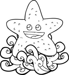 black and white cartoon starfish