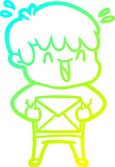 cold gradient line drawing cartoon laughing boy