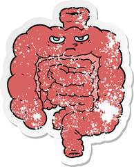 distressed sticker of a cartoon intestines
