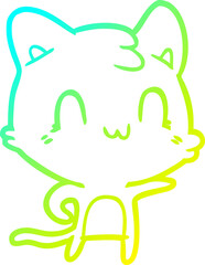cold gradient line drawing cartoon happy cat pointing