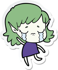 sticker of a cartoon crying elf girl