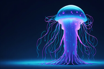 Glowing sea jellyfish on dark background. Generative AI