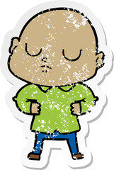 distressed sticker of a cartoon bald man
