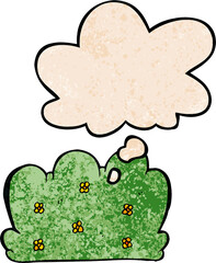 cartoon hedge and thought bubble in grunge texture pattern style