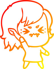 warm gradient line drawing annoyed cartoon vampire girl