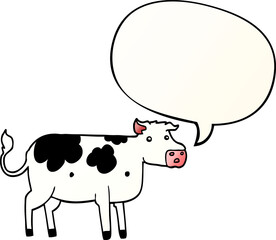 cartoon cow and speech bubble in smooth gradient style