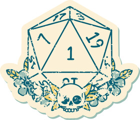 natural one dice roll with floral elements illustration