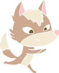 friendly flat color style cartoon wolf running
