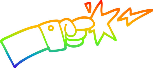 rainbow gradient line drawing cartoon pointing hand icon