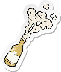 retro distressed sticker of a cartoon beer bottle