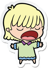 sticker of a cartoon woman talking loudly