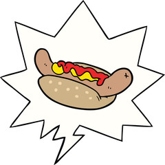 cartoon fresh tasty hot dog and speech bubble