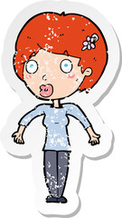 retro distressed sticker of a cartoon shocked woman