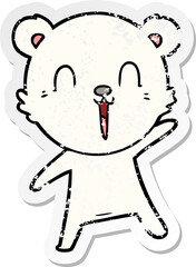 distressed sticker of a happy cartoon polar bear