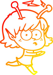 warm gradient line drawing cartoon alien girl