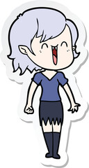 sticker of a cute cartoon happy vampire girl