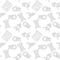 Vector seamless pattern of floor plan, builder, construction worker, compass, liner, pencil is made of various element
