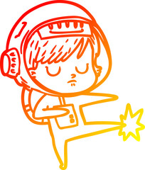 warm gradient line drawing cartoon astronaut woman