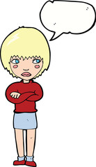 cartoon annoyed woman with speech bubble