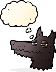 cartoon smug wolf face with thought bubble