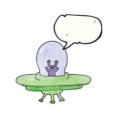 speech bubble textured cartoon alien spaceship