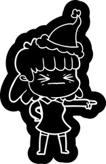 cartoon icon of a woman wearing santa hat