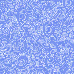 Fototapeta na wymiar Abstract sea waves seamless pattern. Curly wavy doodle background.