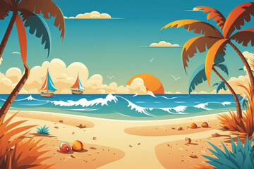 Fototapeta na wymiar Tropical beach abstract background. Graphic art design illustration. Generative ai
