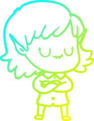 cold gradient line drawing happy cartoon elf girl