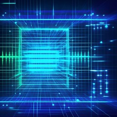 abstract technology blue background with growing lines. Abstract technology design with neon colors and grid lines. Representing chips, ai, machine learning, gpu, cpu, computer, internet, cloud, gpt 