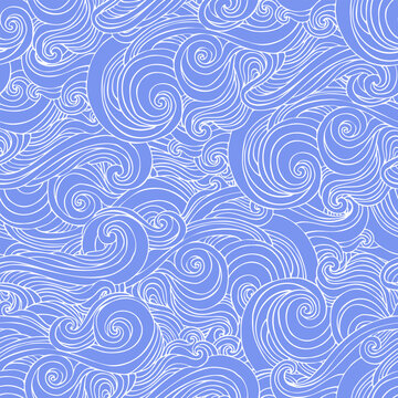 Abstract sea waves seamless pattern. Curly wavy doodle background. © Tanya Syrytsyna