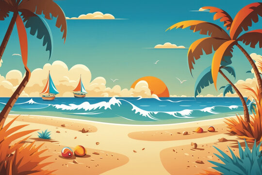 Tropical beach abstract background. Graphic art design illustration. Generative ai