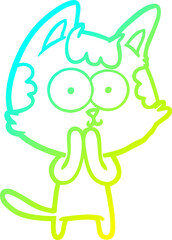 cold gradient line drawing happy cartoon cat