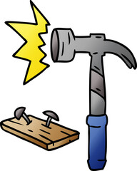 gradient cartoon doodle of a hammer and nails