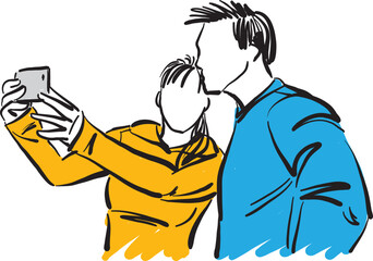 couple man and woman taking a picture happy concept vector illustration