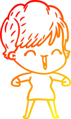 warm gradient line drawing cartoon laughing woman