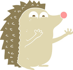 flat color illustration of a cartoon cute hedgehog