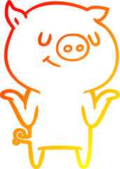 warm gradient line drawing happy cartoon pig