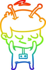 rainbow gradient line drawing shy cartoon spaceman