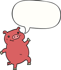 cartoon dancing pig and speech bubble