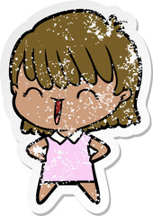 distressed sticker of a cartoon woman