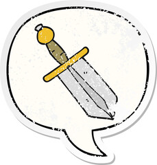 cartoon dagger and speech bubble distressed sticker