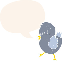 cartoon bird and speech bubble in retro style