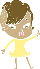 flat color style cartoon surprised girl pointing