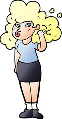 cartoon doodle girl playing with hair