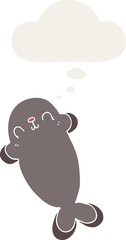 cartoon seal and thought bubble in retro style